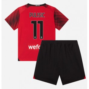 AC Milan Christian Pulisic #11 Hemmaställ Barn 2023-24 Kortärmad (+ Korta byxor)